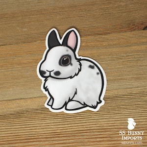 Charlie black Netherland Dwarf bunny sticker; black and white rabbit vinyl laptop sticker, waterproof, weatherproof