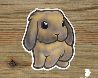 Blue tort lop bunny sticker; printed adorable rabbit vinyl sticker, waterproof, weatherproof