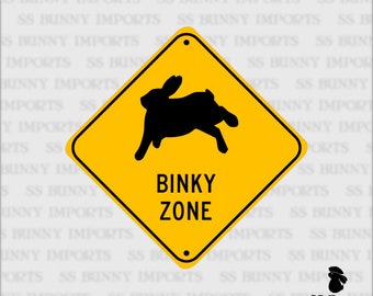 Binky Zone, happy bunny; pet rabbit sign, aluminum, 6", glossy black on caution yellow