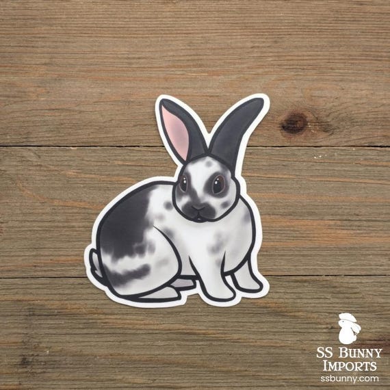 Broken Black Large Rabbit Sticker, Black and White Giant Bunny