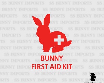 First aid kit vinyl rabbit sticker label, glossy red; medical sticker, urgent care decal, emergency sticker, rescue decal