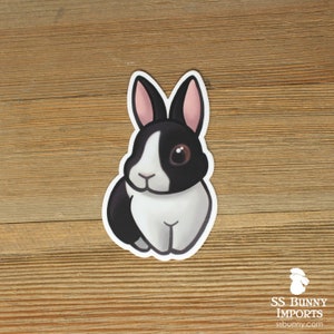 Black Dutch rabbit sticker; cute printed vinyl bunny sticker, waterproof, weatherproof