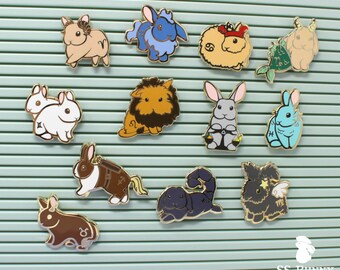 Full set of 12x rabbit horoscope hard enamel pins - bunny horoscope lapel pins, bunny zodiac rabbit pins, astrology bunny pins