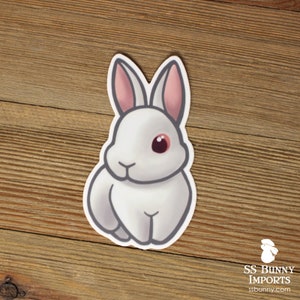 Red-eyed white bunny sticker; cute REW rabbit printed vinyl sticker, phone case sticker, tablet case sticker, rescue rabbit sticker