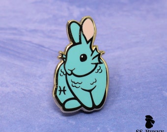 Pisces bunny horoscope hard enamel pin - fish bunny lapel pin, zodiac rabbit pin, astrology bunny pin, underwater rabbit pin, aquabunny pin