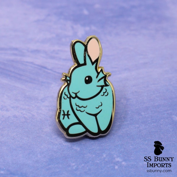 Pisces bunny horoscope hard enamel pin - fish bunny lapel pin, zodiac rabbit pin, astrology bunny pin, underwater rabbit pin, aquabunny pin