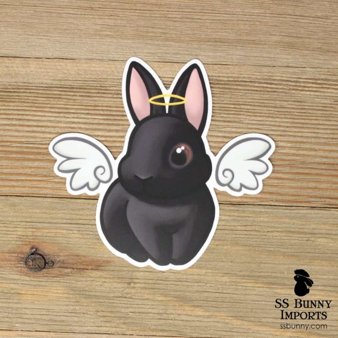 Black Bunny Angel Sticker; Black Rabbit Memorial Sticker