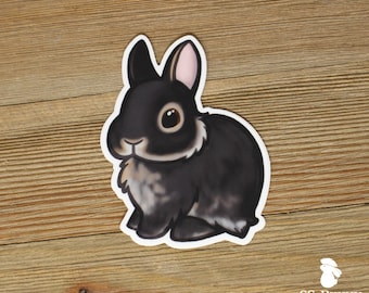 Black otter dwarf rabbit sticker; cute dwarf bunny vinyl sticker, waterproof, weatherproof