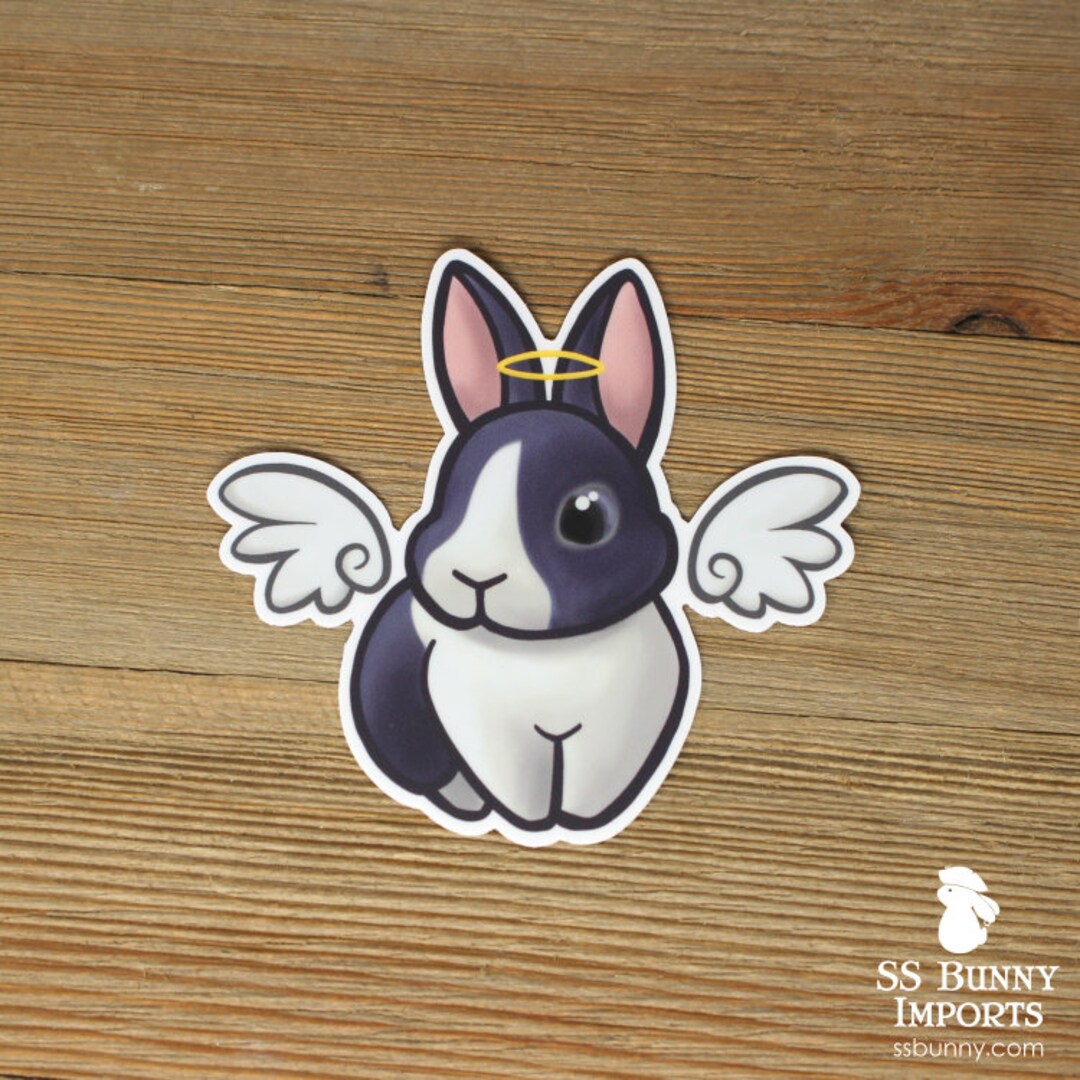 Blue Dutch Bunny Angel Sticker; Grey Dutch Rabbit Memorial Sticker