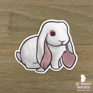 Red-eyed white English Lop sticker; printed REW rabbit laptop sticker, bunny gift, truck sticker, rabbit lover
