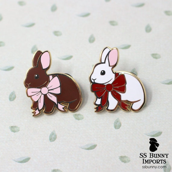 Bunny With Bow Hard Enamel Pin Brown White Rabbit Lapel | Etsy