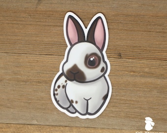 Chocolate English Spot rabbit sticker; cute brown bunny printed vinyl sticker, waterproof, weatherproof