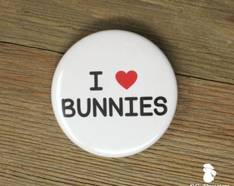 1.75" I love bunnies pinback button; pin button, party favor, badge pin, lapel pin