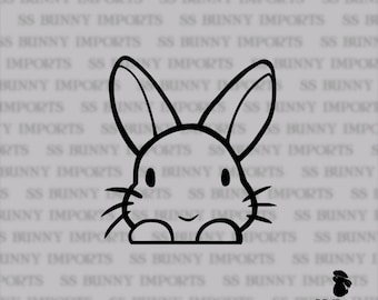 Peeking cute vinyl bunny sticker; rabbit car decal / laptop decal / phone decal, glossy black