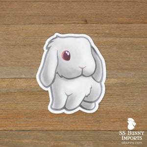 Red-eyed white lop rabbit sticker; printed chibi REW bunny vinyl tablet sticker, waterproof, weatherproof