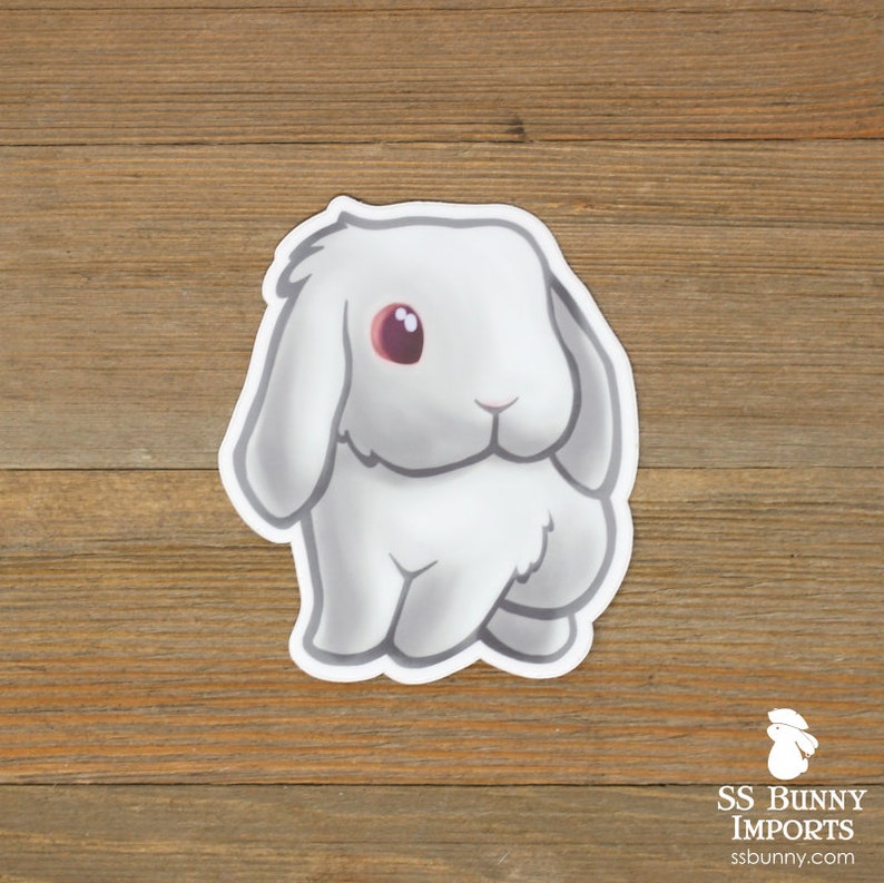 Rew Sticker Red-eyed White Lop Rabbit Sticker; Printed Chibi REW Bunny Vinyl Tablet ...
