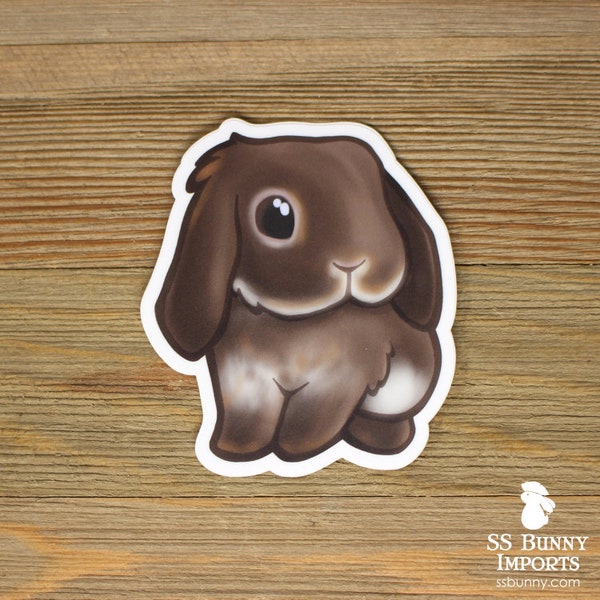 Brown otter lop bunny sticker; chocolate otter lop rabbit sticker, brown rabbit laptop sticker, brown bunny car sticker, rabbit gift sticker