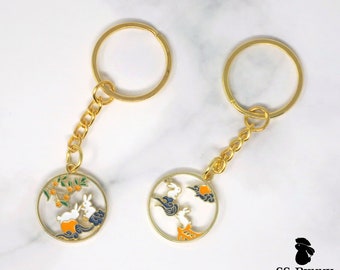 Asian-style bunny gold keychain | Gold Rabbit Bag Charm | Unique Animal Accessory | Traditional Rabbit Charm