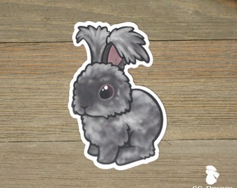Black puppy-cut angora rabbit sticker; angora bunny vinyl sticker; car sticker; water bottle sticker; bunny gift; rabbit gift