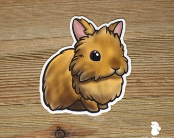 Orange lionhead rabbit sticker; cute lionhead bunny sticker, waterproof, weatherproof