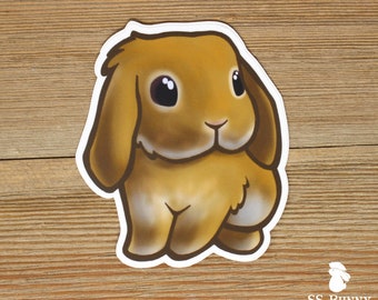 Orange lop bunny sticker; printed chibi rabbit vinyl tablet sticker, waterproof, weatherproof