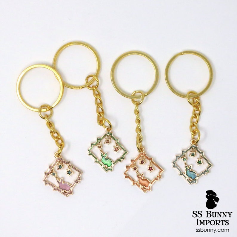 Gold star bunny keychain rabbit key chain, bunny gift, bunny zipper pull, rabbit zipper charm, purse decoration, backpack zipper image 1