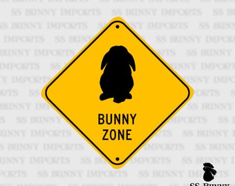 Lop Bunny Zone; pet rabbit sign, aluminum, 6", glossy black on caution yellow