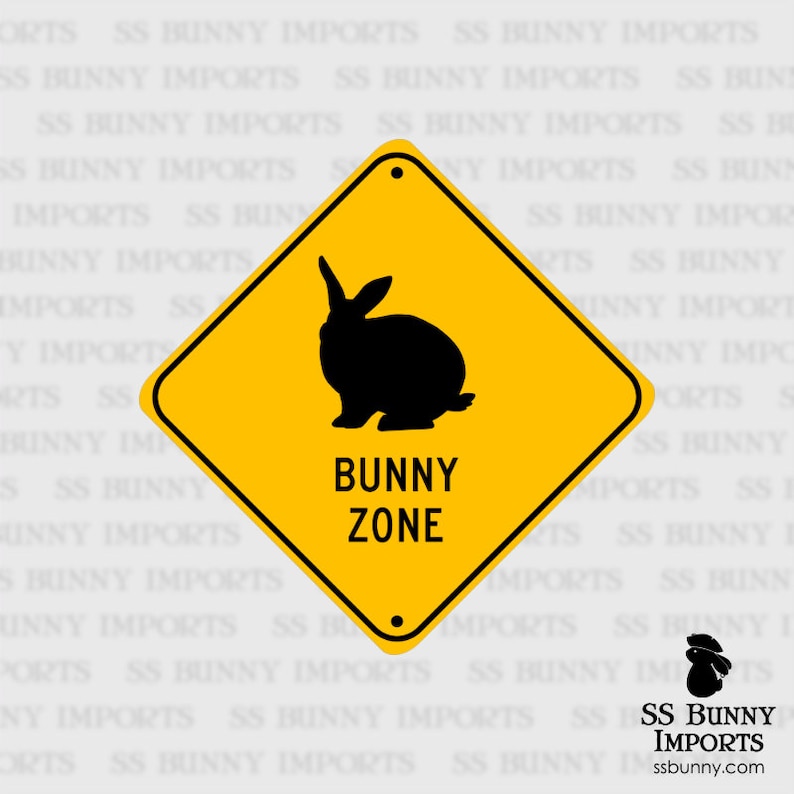May include: A yellow diamond-shaped sign with a black silhouette of a rabbit and the text "Bunny Zone".