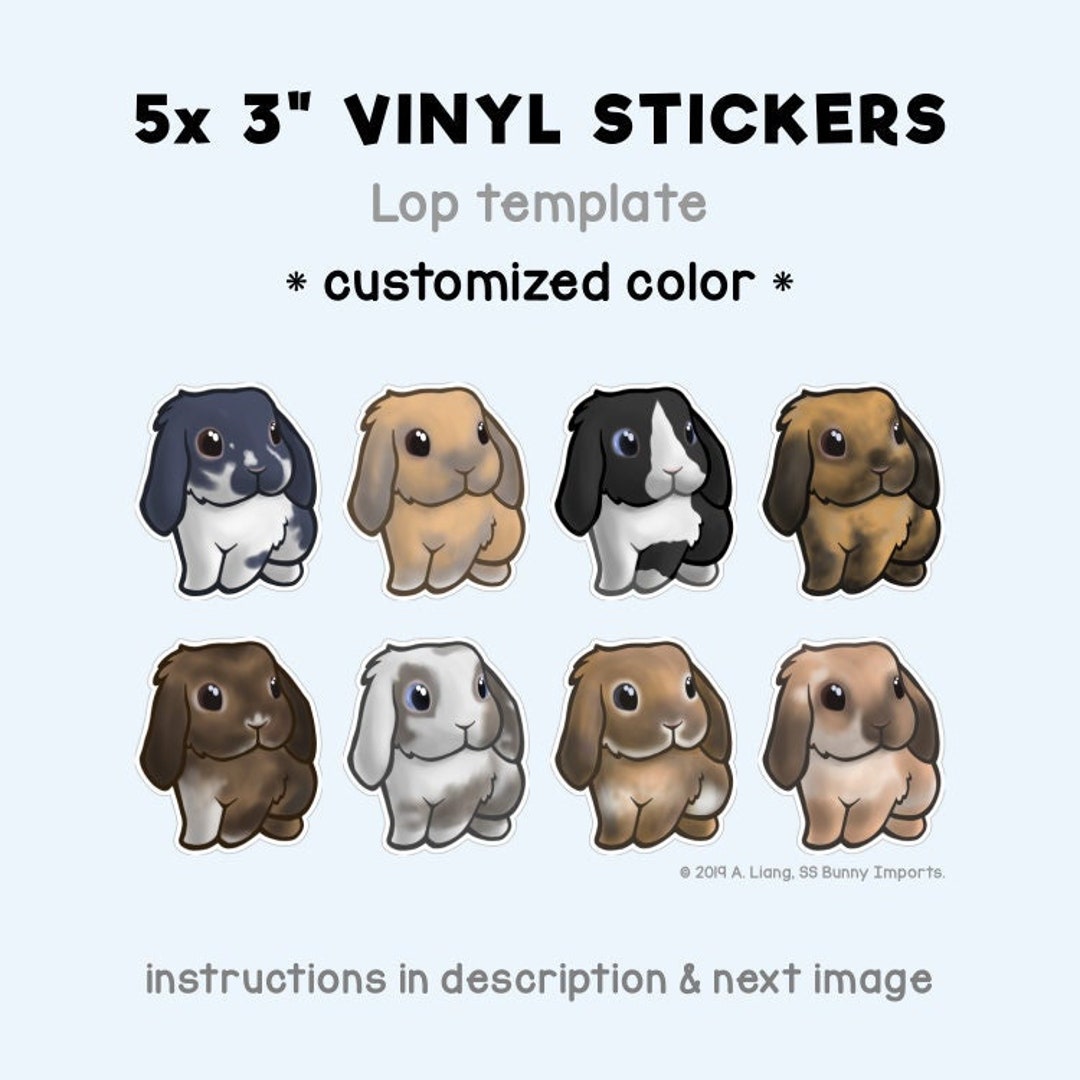 Custom 5x Lop Rabbit Vinyl Stickers - Chibi Lop Bunny Picture, Custom ...