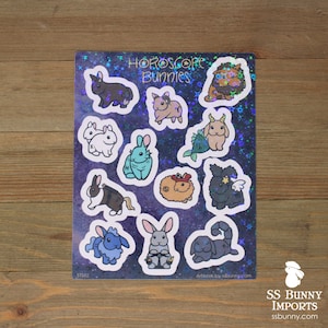 Bunny horoscope holographic sticker sheet - STS02 - horoscope rabbit stickers, zodiac rabbit, zodiac bunny, rabbit stars, bunny stars