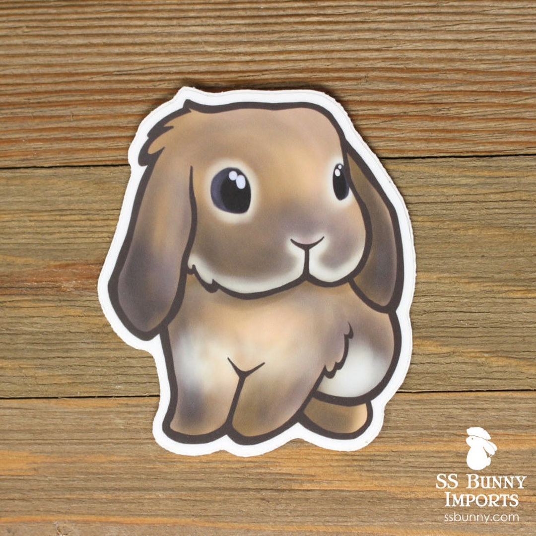 Lilac Agouti Lop Rabbit Sticker; Printed Chibi Bunny Vinyl