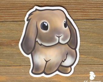 Lilac agouti lop rabbit sticker; printed chibi bunny vinyl tablet sticker, waterproof, weatherproof