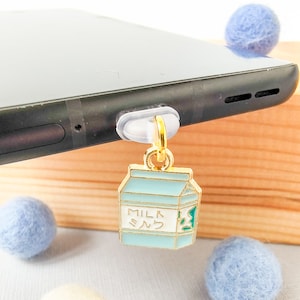 Cute Kawaii blue milk carton enamel charm dust plug for phone/switch/airpods