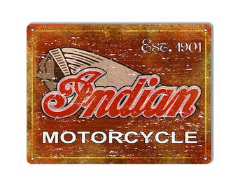 Indian Motorcycle With Indian Background Metal Sign 12x18