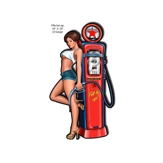 Texaco Pump Pin Up Girl Cut Out Metal Sign By Steve McDonald 16x29  RVG362S 