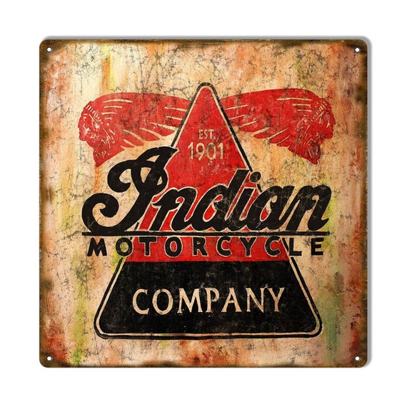 Indian Motorcycle With Indian Background Metal Sign 12x18