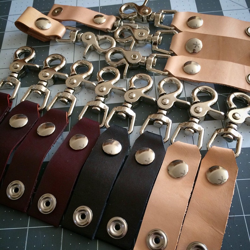 Leather key chain with 1 inch strap snap and spring assisted Etsy