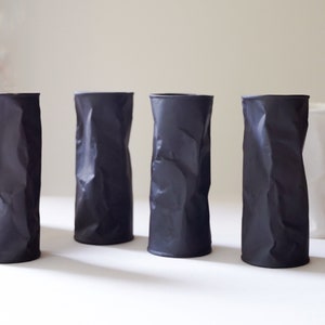 Matte black ceramic vase, unique ceramic art, crumpled vase image 6
