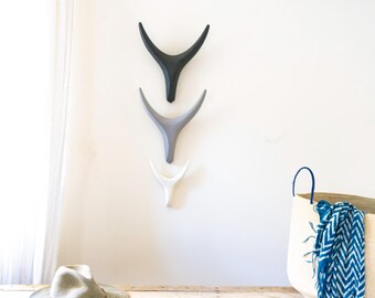 Handmade Antler Wall Art Stoneware – Black, White & Gray Set