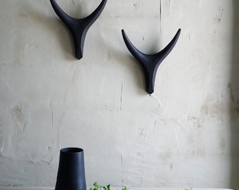 Black Ceramic Antler Sculpture - Minimalist Wall Art