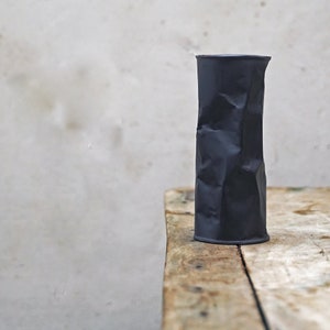 Matte black ceramic vase, unique ceramic art, crumpled vase image 4