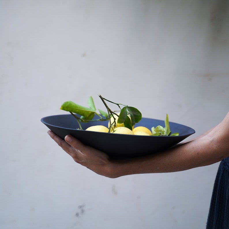 Black Ceramic fruit bowl Large countertop decor Home gift image 3