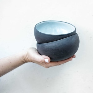Black & white bowl set of two, Small black ceramic dish zdjęcie 1