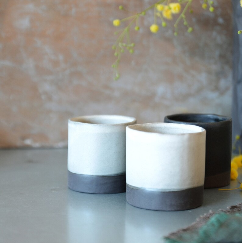 Espresso cups Set of 2, Modern Tea Cups, Ceramic black & white cups image 3