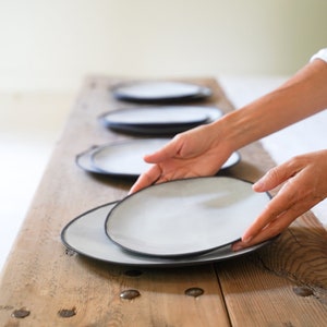 Ceramic Salad Plates Pair, Black & white stoneware plate set