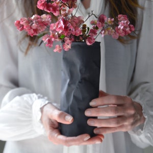 Matte black ceramic vase, unique ceramic art, crumpled vase image 2