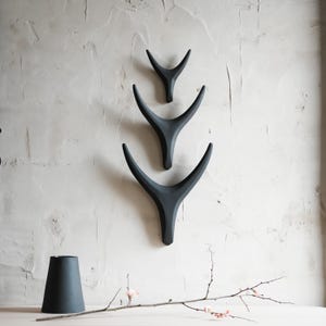 Black Ceramic Antler Sculpture - Minimalist Wall Art