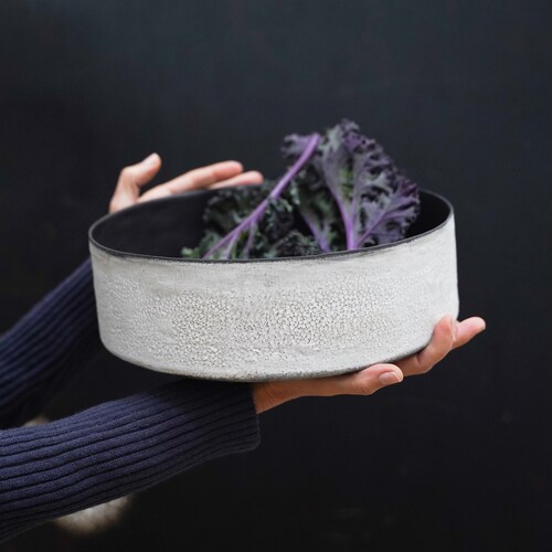 Large Black Decorative Bowl Rustic Contemporary Ceramic Etsy