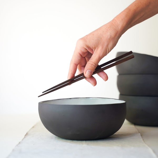 Handmade Ceramic Ramen Bowl - Black and White, housewarming present