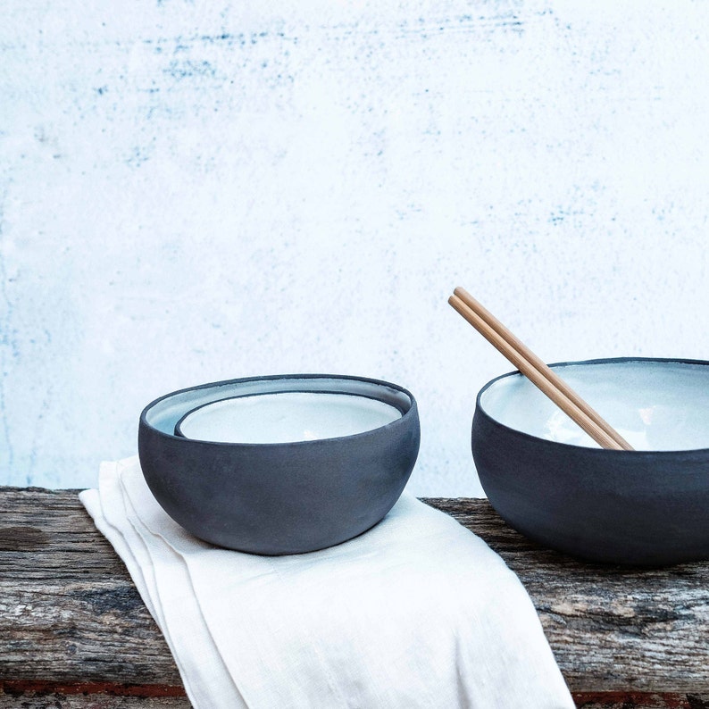 Black & white bowl set of two, Small black ceramic dish zdjęcie 3